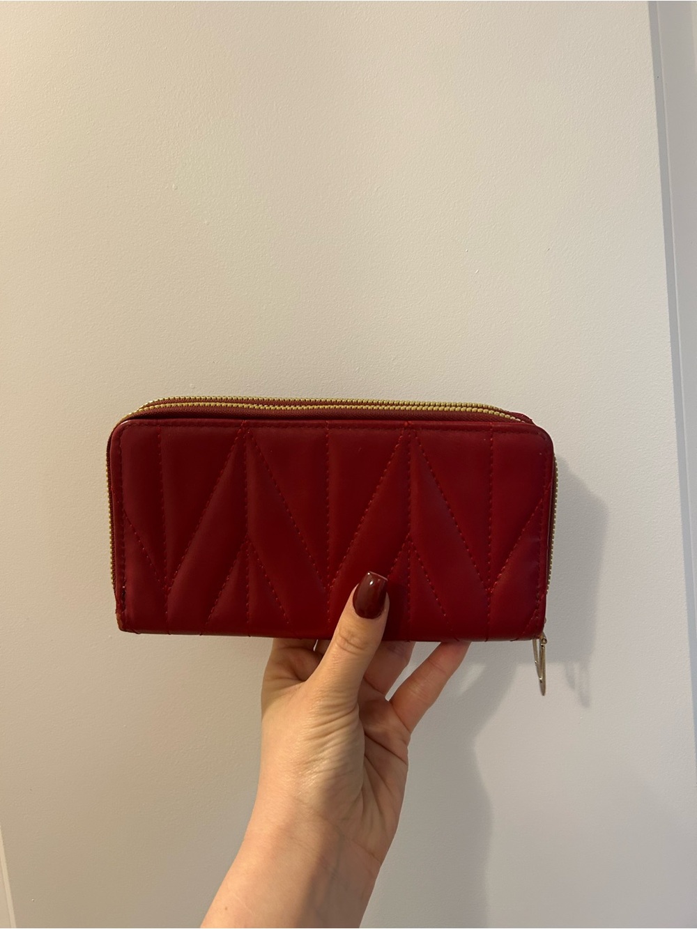 Quilted Red Zip-Around Wallet - Women Bags